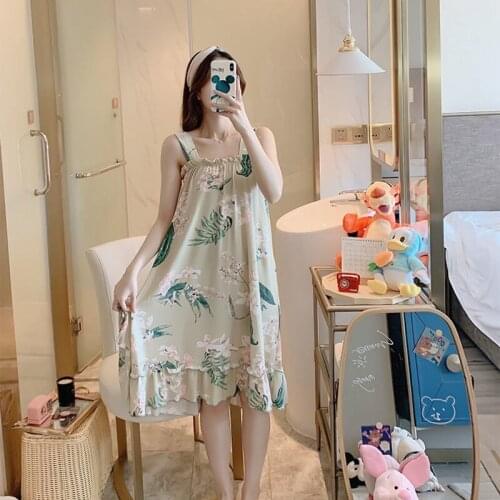 2021 Summer Spaghetti Strap Sexy Lingerie Nightgowns for Women Print Students Sleepwear Home Dress Nightdress Night Dress Nighty