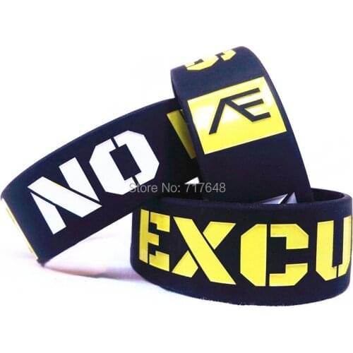 300pcs one inch Fitness NO EXCUSES wristband silicone bracelets free shipping by FEDEX