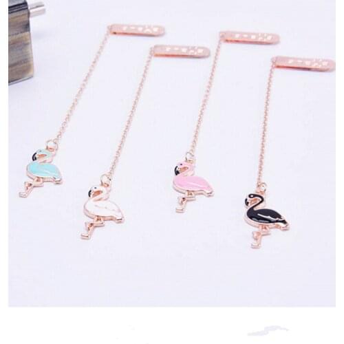 4 Pcs/Set Cute Colourful Flamingo metal Pendant Bookmark Book Holder Message Card Gift Stationery