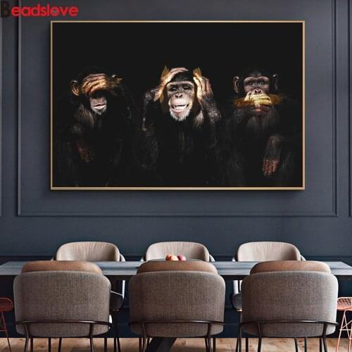 5D DIY Diamond Painting Cross Stitch Dark Wise 3 Monkeys Animal Round Diamond Embroidery Full 3D Diamond Mosaic Cartoon