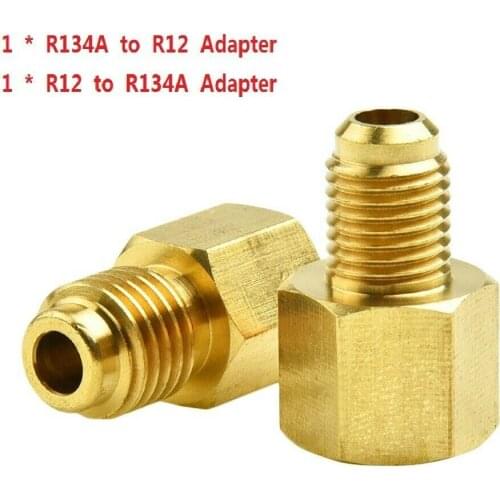 Car Brass Adapter 2pcs R134a To R12 Fitting Adapter 1/4 Female Flare 1/2 Acme Male Valve Kits 100% Brand New