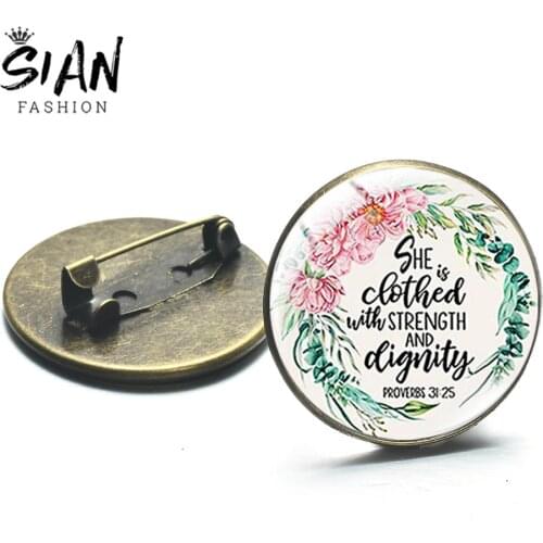 SIAN Charm Bible Verse Scripture Quote Art Brooches Inspirational Words Vintage Bronze Color Handmade Christian Lapel Pin Badges