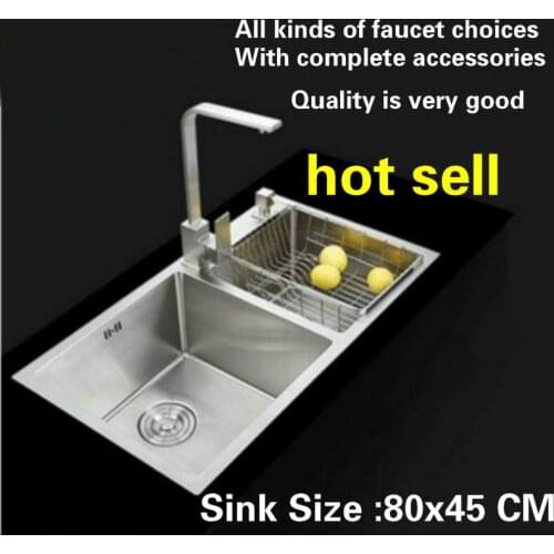 Free shipping Fashion big kitchen sink durable 304 stainless steel 3 mm hand made double groove hot sell 80x45 CM