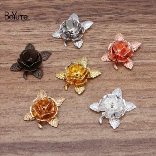BoYuTe 50 Pcs 7 Colors 20MM Rose Flower Charms Wholesale Filigree Brass Material Vintage DIY Jewelry Charms
