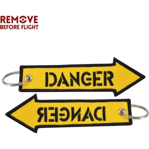 20 PCS/LOT Danger Key Chain Arrow Shape Keychain for Motorcycles and Cars Key Tag Cool Embroidery Danger Fashion Chain Keychain