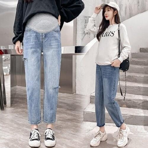 High Waist Trousers Loose Denim Jeans Pregnancy Abdominal Pants Boyfriend Jeans Maternity Pants For Pregnant Women Clothes