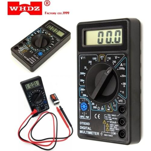 WHDZ DT830D Mini Digital Multimeter voltmeter Voltage Ampere Ohm Tester Buzzer Overload protection Safety Probe DC AC LCD black