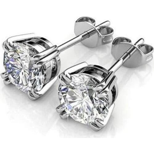 Huitan Luxury AAA Cubic Zirconia Stud Earrings for Lovers' Women/Mens Fashion Earrings High Quality Silver Color Trendy Jewelry