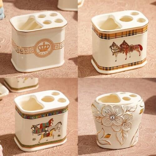 Ceramic Bathroom Toothbrush Holder/Rack Lover Toothpaste Box Shelf Bath Accessories Storage Organizer European Style Square Type