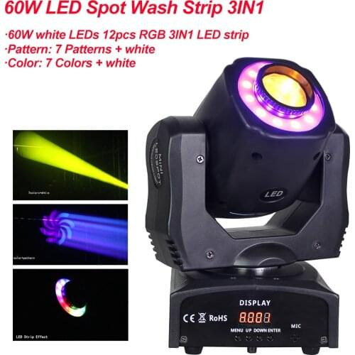 Mini Spot 60W LED Moving Head Light With LED Strip Effect Lights High Brightness DMX512 Sound DJ Disco Party Stage Lighting