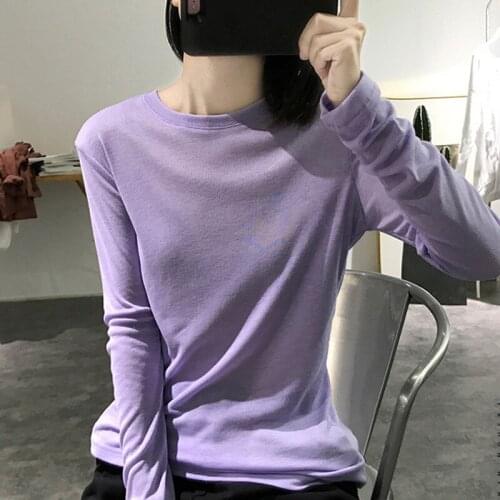 Fashion Womens T-shirt Bottoming Shirt Elastic Top Tees 2020 Spring And Autumn New Round-neck Modal Slim Long-sleeve Female Top