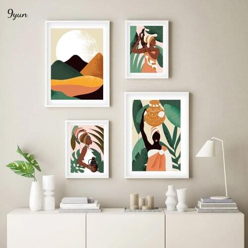 Boho Trendy African Woman Poster Landscape Wall Art Prints Canvas Painting Scandinavian Style Interior Living Room Decoration