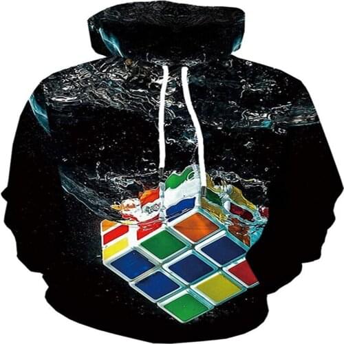 Mens 3D Digital Rubiks Cube Hoodie Loose Casual Cool Lightweight Warm Winter Autumn 3D Print Hooded Sweatshirt 2021