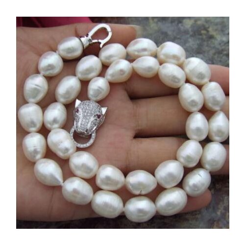 New Arrival Real Pearl Necklace Classic 11-13mm Natural Color White Rice Baroque Freshwater Pearl Necklace Fine Jewelry
