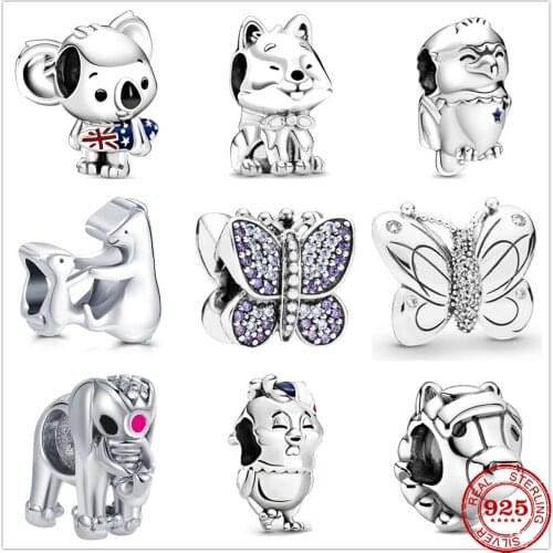 New style 925 sterling silver charm animal bead Koala butterfly Elephant cat fit original pandora bracelet DIY womens jewelry