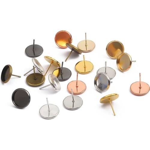10pcs Stainless iron Blank Earring Base Cabochon Cameo Base 8 10 12 14 16 mm Flat Earring Setting Supplies For Jewelry Making
