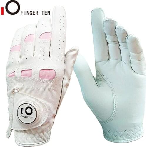 2Pcs Anti Slip Golf Gloves Women Cabretta Leather with Ball Marker Left Right Hand Grip Soft Outdoor Sports Glove Drop Shipping