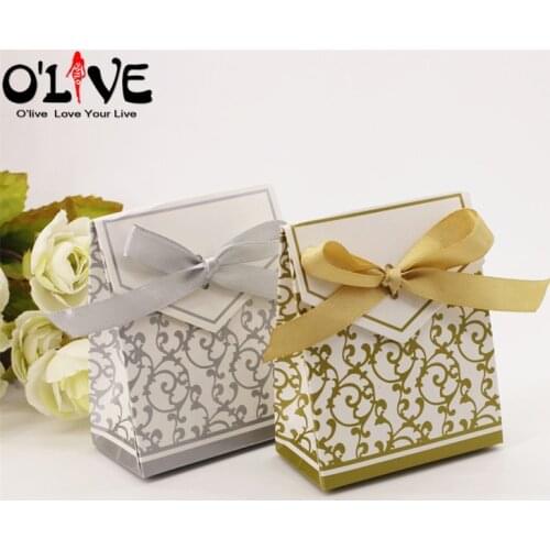 50Pcs Gold Print Gift Bag Silver Candy Box Wedding Party Favors Packaging Cardboard Boxes Sweets Birthday Bonbonniere D3