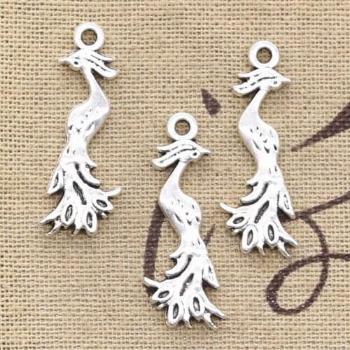 20pcs Charms Double Sided Phoenix 32x13mm Antique Silver Color Plated Pendants Making DIY Handmade Tibetan Silver Color Jewelry