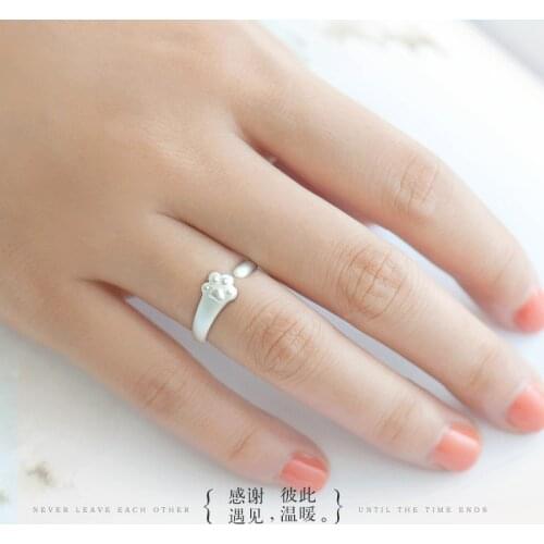 Simple index finger open little finger tail 925 sterling silver jewelry with student cat claw creative country ring for female