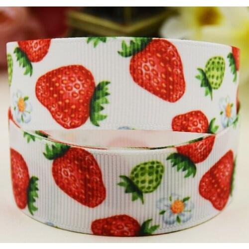 22mm 25mm 38mm 75mm Strawberry Cartoon pattern printed Grosgrain Ribbon party decoration 10 Yards X-04183