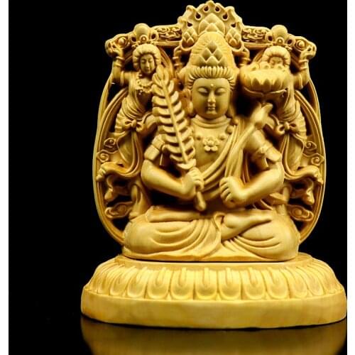 Boxwood carved in the birth year double-sided Buddha Guanyin ornaments Amitabha hand-made twelve zodiac guardian Buddha statues