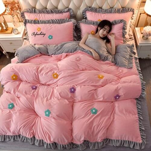 Grey-pink home textile velvet four-piece suit