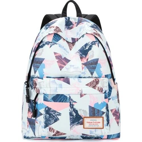 School Backpack Bag for Teenage Girl Canvas Backpack Women Schoolbag Preppy Style 14'' Laptop Rucksack Triangle Geometry Bagpack