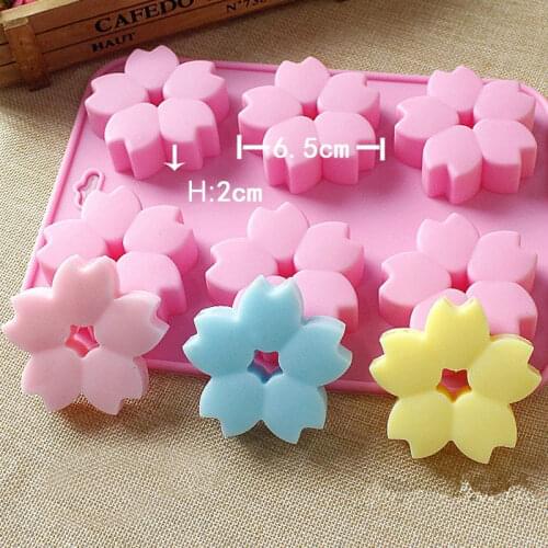 6 Flowers Silicone Cake Mold Handmade Soap Molds Six Cherry Blossom Jelly Mould Cake Making for Baking