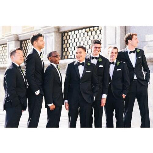 Custom Made Side Vent Groom Tuxedos Notch Satin Lapel Mens Suit Black Groomsmen/Best Man Wedding/Prom Suits (Jacket+Pants+Tie)