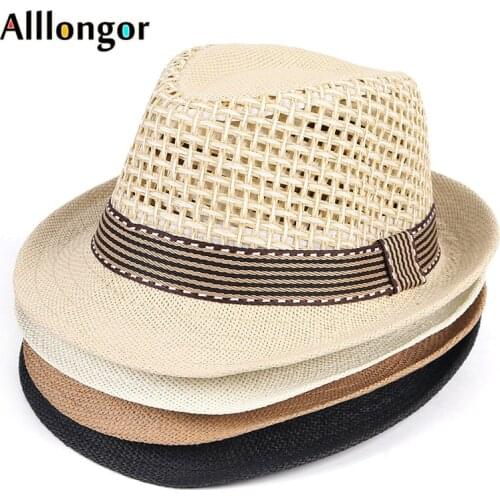 Parent-child Kids Boys Men Straw Hat Sun Protection Fedora New Fashion 2021 Summer Breathable Sunhat Beach Cap