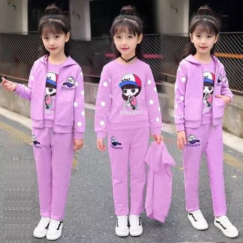 2021 Kids Baby Girls Clothes Sport Suit 3 Pcs/set Children Clothing Cartoon Long Sleeve Pink Tracksuit 4 5 6 7 8 9 10 11 12 year