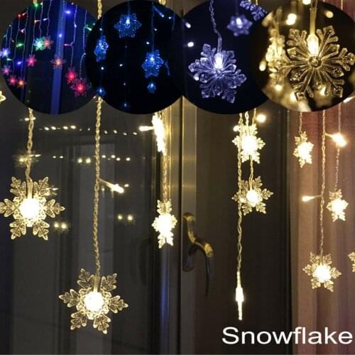 3.5m Snowflakes LED Curtain Lights Christmas Garland LED String Fairy Lights For Holiday Wedding Party Home New Year Decoration