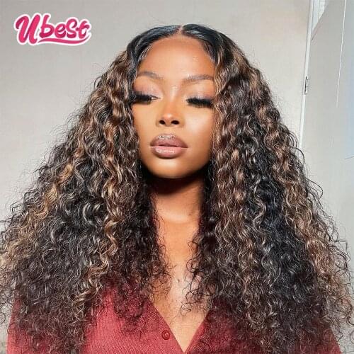 Ubest Highlight 2 30 Malaysian Kinky Curly Lace Frontal Wig Transparent Culry Human Hair Wigs for Women Highlight 4 27 Lace Wigs