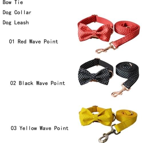Wave Point Bow Tie Dog Collar Dog Leash Engraved Pet Name Retailing Special Ethnic Style Colorful Handmade Soft