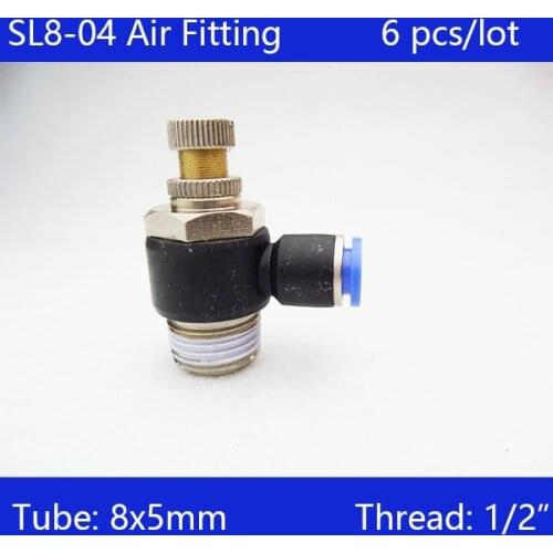 HIGH QUALITY 6 pcs of SL8-04 8mm Push In to Connect Fitting 1/2" Thread Speed Flow Controller Air Valve SL8-04