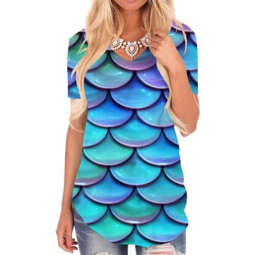 Giyu Brand Mermaid T Shirt Women Gradient Funny T shirts Colorful Shirt Print Harajuku V-neck Tshirt Womens Clothing Hip hop