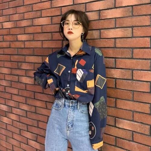 Women Shirts Long Sleeve Hot Sale Turn-down Collar Blouse Loose Top Street Printing Fashion Casual Female Spring Blusas