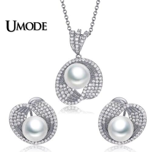 UMODE Freshwater Pearl Stud Earrings for Women Sea Shell White Gold Zircon Earring Luxury Wedding Jewelry Fashion Gifts UE0189B
