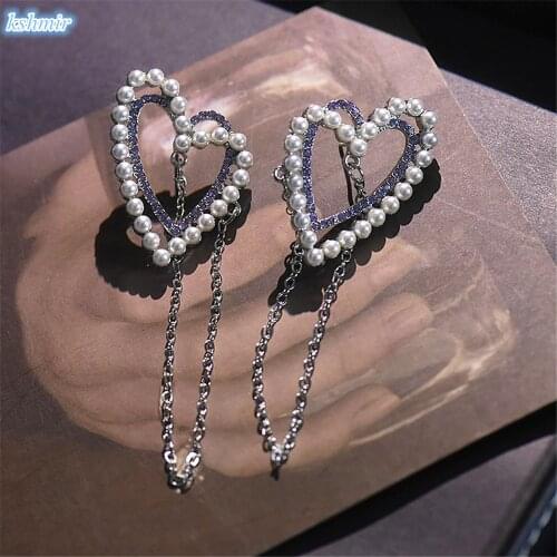 Kshmir 2021 new heart earrings fringed pearl net red fashion people earrings women simple temperament earrings wholesale