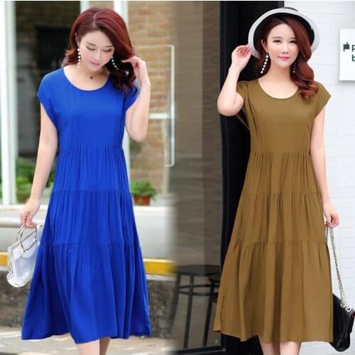 B Plus size S-4XL new summer women cotton silk dress women plant flower embroidered cotton dress women casual loose beach dress