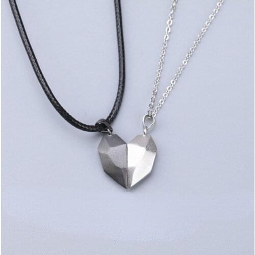 1Pair Magnetic Couple Heart Shape Necklace Gothic Punk Style For Men Jewelry Wedding Lovers Couples Valentines Day gift Gifts