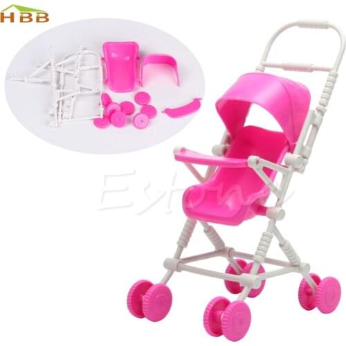 1pc Top Brand Assembly Baby Stroller Trolley Nursery Furniture Toys For Doll Pink High Quality #046