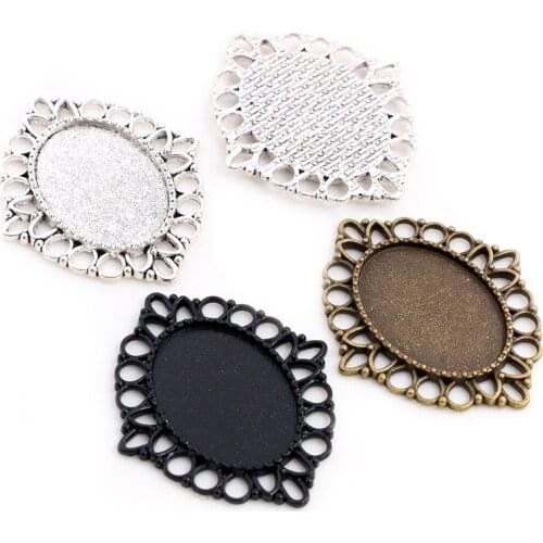 10pcs 18x25mm Inner Size Black Antique Silver Plated/Bronze Black Classic Cameo Cabochon Base Setting Pendant necklace findings
