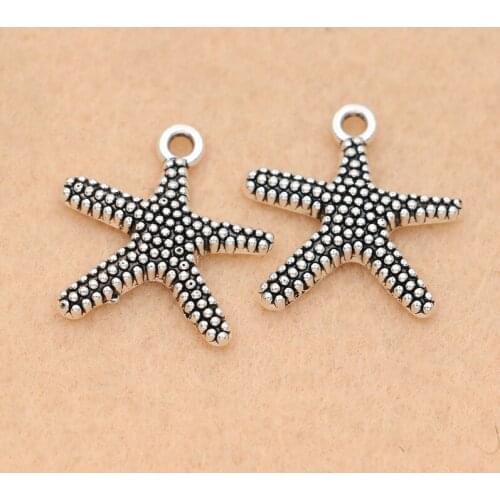 10pcs Antique Silver Plated Starfish Charms Pendant Bracelet Accessories Jewelry Making DIY Findings 19mm