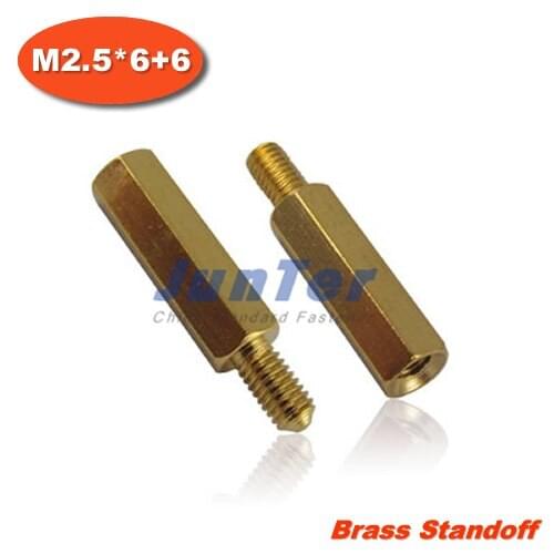 100pcs/lot Brass Standoff Spacer M2.5 Male x M2.5 Female -6mm Thread 6mm