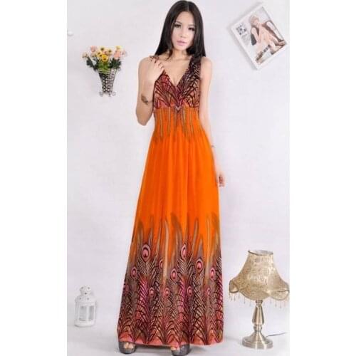 2013 National wind restoring ancient ways Sexy peacock long beach Bohemian dress