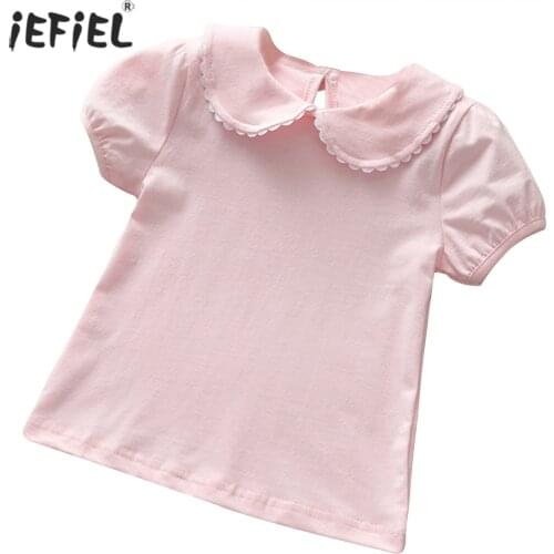 2021 Summer Baby Clothing Kids Girl Cotton Basic T Shirt Pan Collar Children Short Sleeve Top Tees For Kids Candy Color Shirt