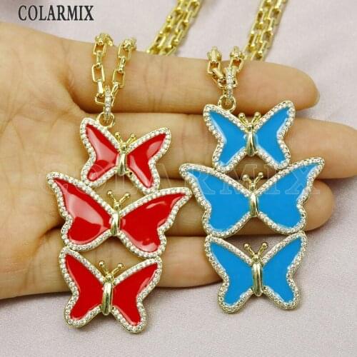 3 Pcs Enamel Butterfly Pendant Necklace Jewelry Pendant Necklace Jewelry Accessories Jewelry Necklace Gift 31820