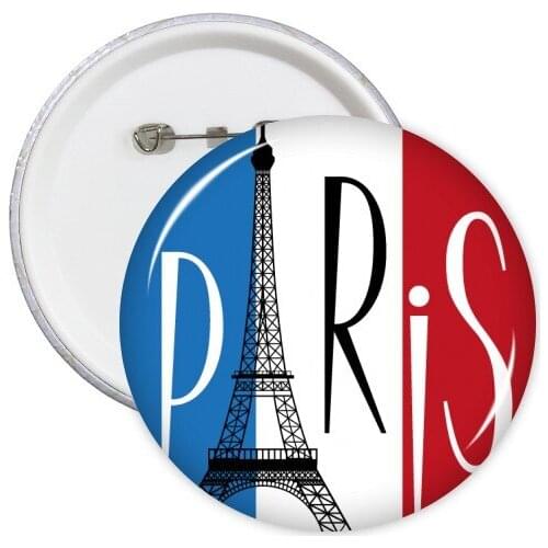 5pcs National Flag France Mark Landmark Architecture Custom Landscape Illustration Pattern Round Pin Badge Button
